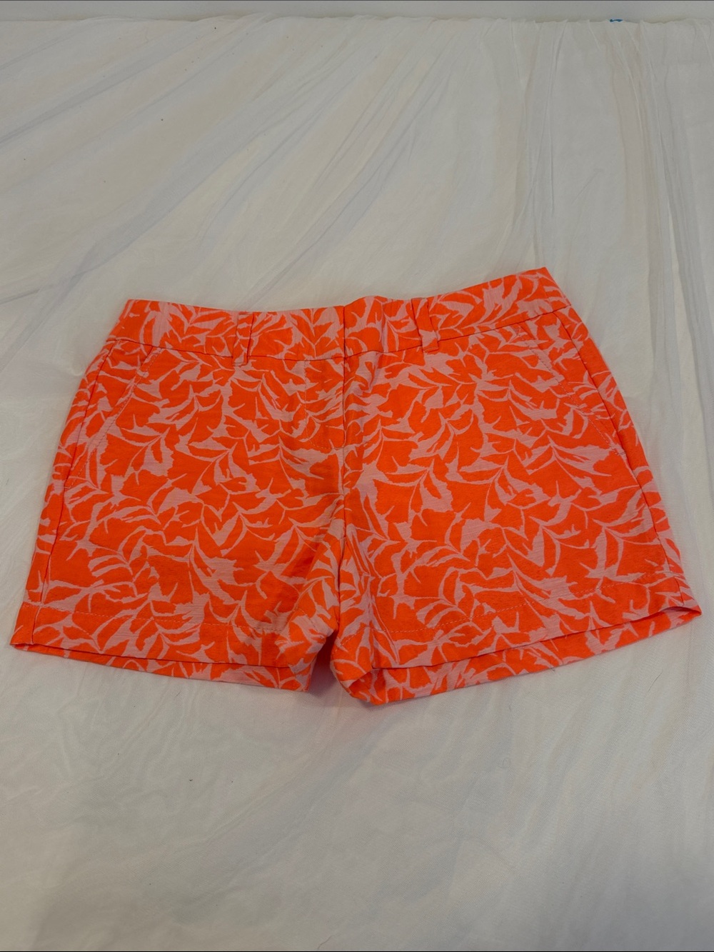 LOFT Women's Tropical Leaf Floral Jacquard Chino Shorts Coral Orange Size 0
